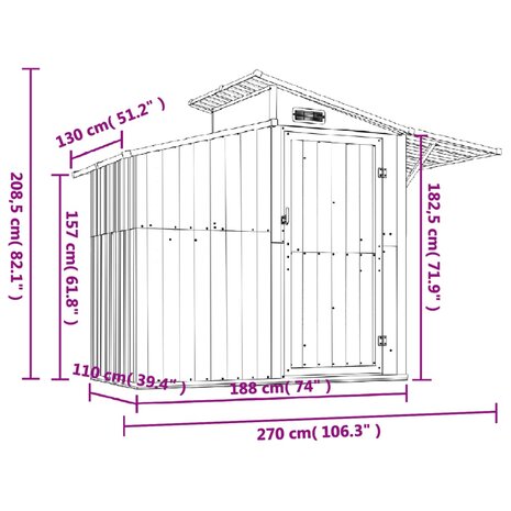 Tuinschuur 270x130x208,5 cm gegalvaniseerd staal groen 7
