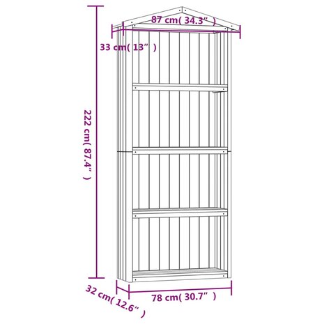 Tuinschuur 87x33x222 cm geïmpregneerd grenenhout 7