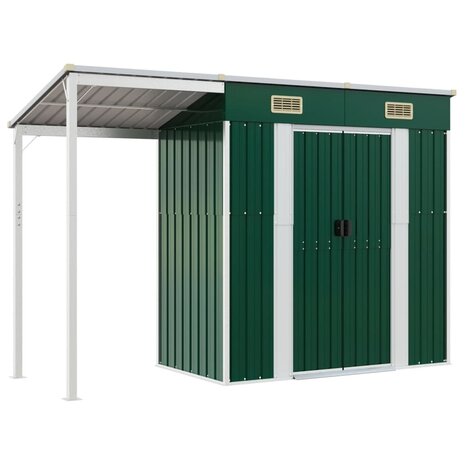 Tuinschuur met verlengd dak 277x110,5x181 cm staal groen 2