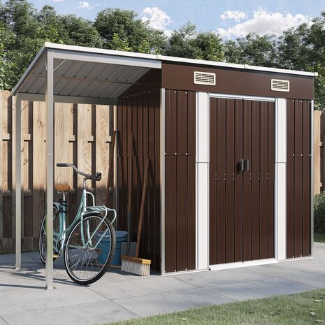 Tuinschuur met verlengd dak 277x110,5x181 cm staal bruin 1
