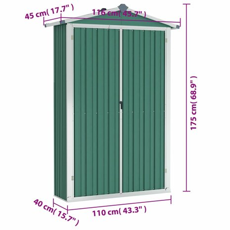 Tuinschuur 116x45x175 cm gegalvaniseerd staal groen 8