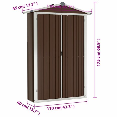 Tuinschuur 116x45x175 cm gegalvaniseerd staal bruin 8