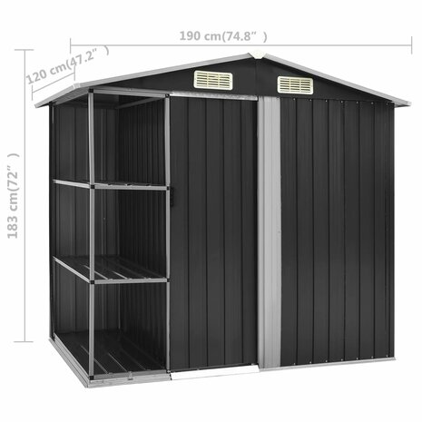 Tuinschuur met rek 205x130x183 cm ijzer antraciet 8
