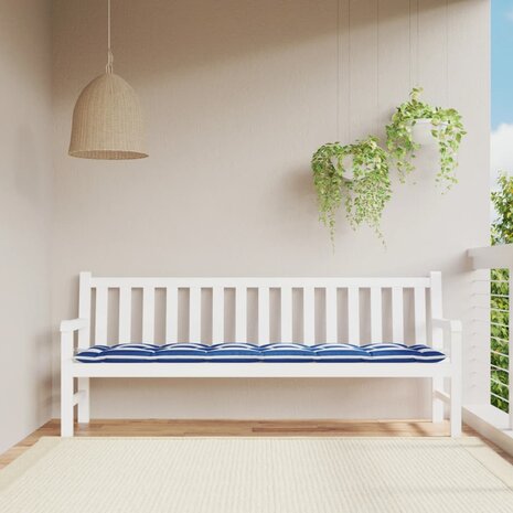 Tuinbankkussen gestreept 200x50x7 cm stof wit en blauw 1