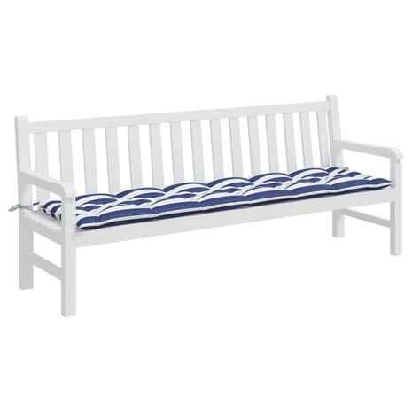 Tuinbankkussen gestreept 200x50x7 cm stof wit en blauw 3