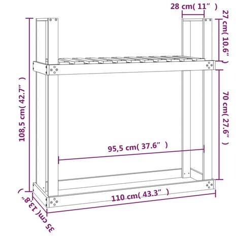 Haardhoutrek 110x35x108,5 cm massief grenenhout wit 8
