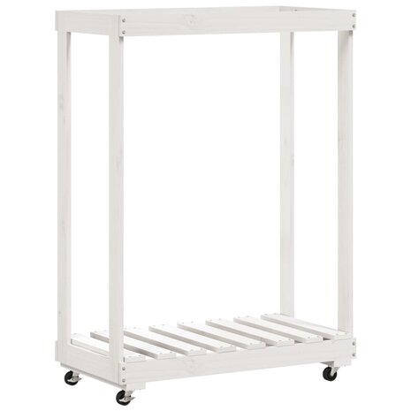 Houtblokhouder met wielen 76,5x40x108 cm massief grenenhout wit 2