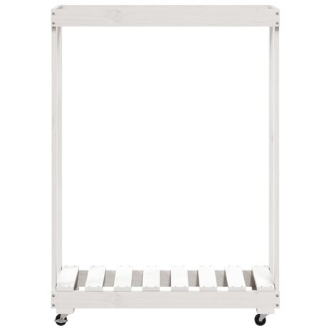 Houtblokhouder met wielen 76,5x40x108 cm massief grenenhout wit 4