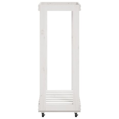 Houtblokhouder met wielen 76,5x40x108 cm massief grenenhout wit 5