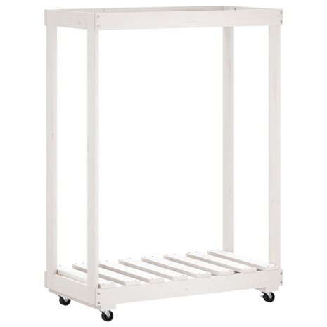 Houtblokhouder met wielen 76,5x40x108 cm massief grenenhout wit 6