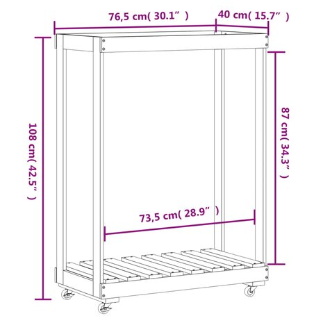 Houtblokhouder met wielen 76,5x40x108 cm massief grenenhout wit 9