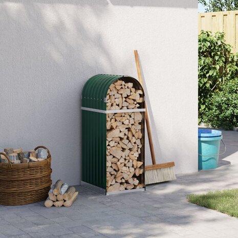 Haardhoutopslag 40x45x100 cm gegalvaniseerd staal groen 1