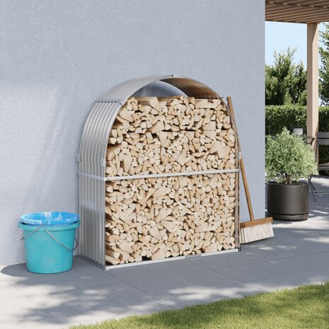 Haardhoutopslag 120x45x140 cm gegalvaniseerd staal lichtgrijs 1
