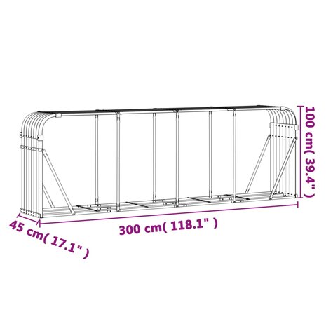 Haardhoutopslag 300x45x100 cm gegalvaniseerd staal lichtgrijs 9