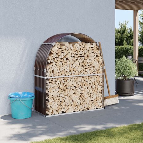 Haardhoutopslag 120x45x140 cm gegalvaniseerd staal bruin 1