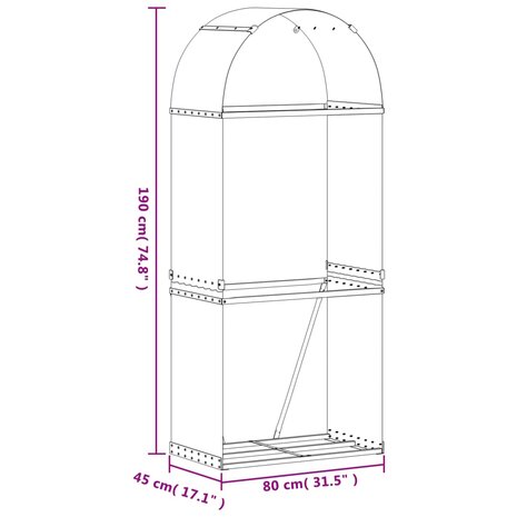 Haardhoutopslag 80x45x190 cm gegalvaniseerd staal lichtbruin 9