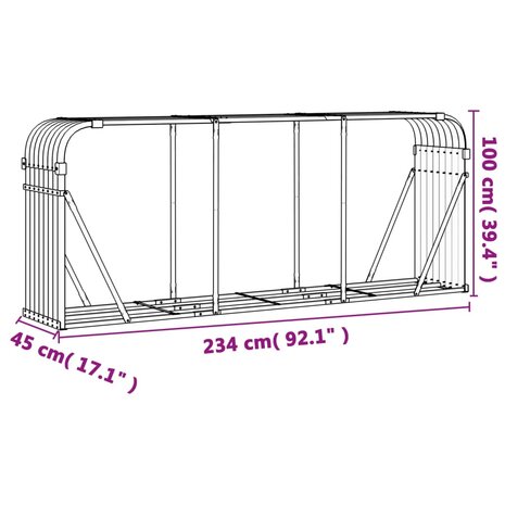 Haardhoutopslag 234x45x100 cm gegalvaniseerd staal lichtbruin 9