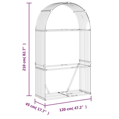 Haardhoutopslag 120x45x210 cm gegalvaniseerd staal zilverkleur 9