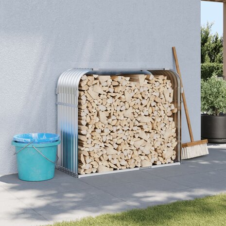Haardhoutopslag 120x45x100 cm gegalvaniseerd staal zilverkleur 1