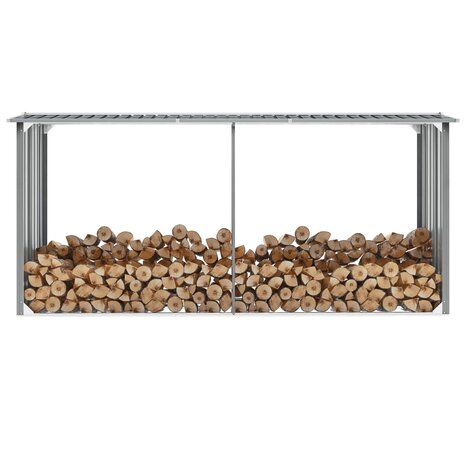 Haardhoutschuur 330x92x153 cm gegalvaniseerd staal grijs 1