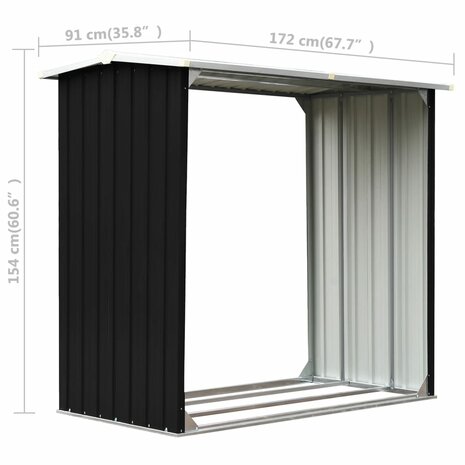 Haardhoutschuur 172x91x154 cm gegalvaniseerd staal antraciet 6