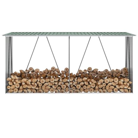Haardhoutschuur 330x84x152 cm gegalvaniseerd staal groen 1