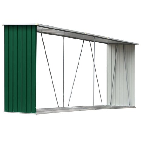 Haardhoutschuur 330x84x152 cm gegalvaniseerd staal groen 2