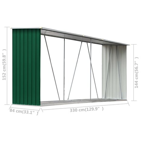 Haardhoutschuur 330x84x152 cm gegalvaniseerd staal groen 6