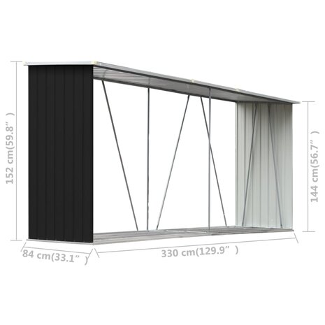 Haardhoutschuur 330x84x152 cm gegalvaniseerd staal antraciet   6