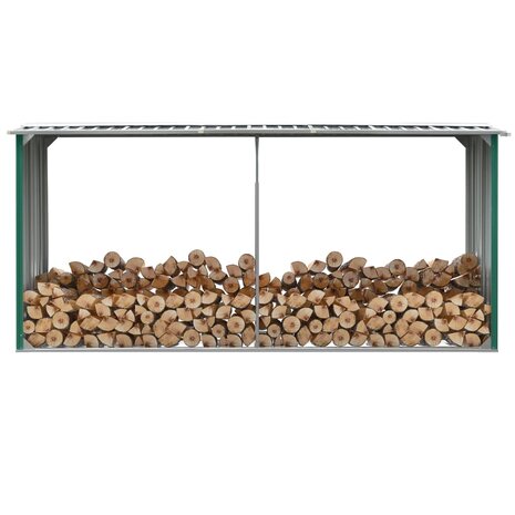 Haardhoutschuur 330x92x153 cm gegalvaniseerd staal groen 1