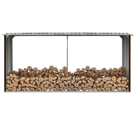 Haardhoutschuur 330x92x153 cm gegalvaniseerd staal bruin 1
