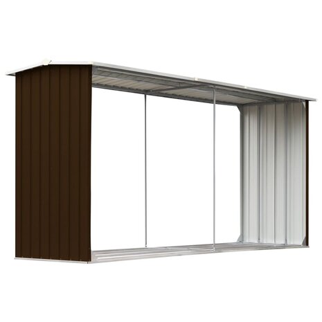 Haardhoutschuur 330x92x153 cm gegalvaniseerd staal bruin 2