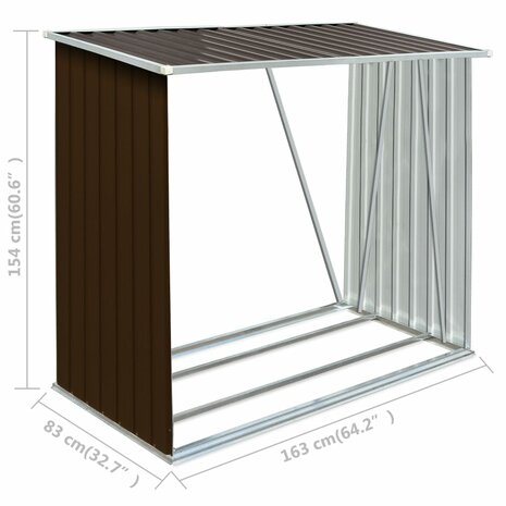 Haardhoutschuur 163x83x154 cm gegalvaniseerd staal bruin 7