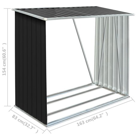 Haardhoutschuur 163x83x154 cm gegalvaniseerd staal antraciet 7