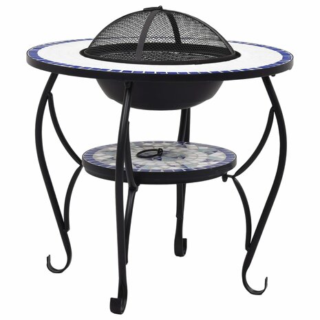 Vuurtafel mozaïek 68 cm keramiek blauw en wit 2