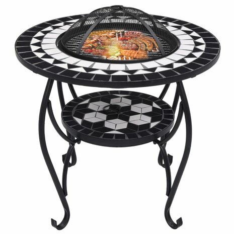 Vuurtafel mozaïek 68 cm keramiek zwart en wit 3