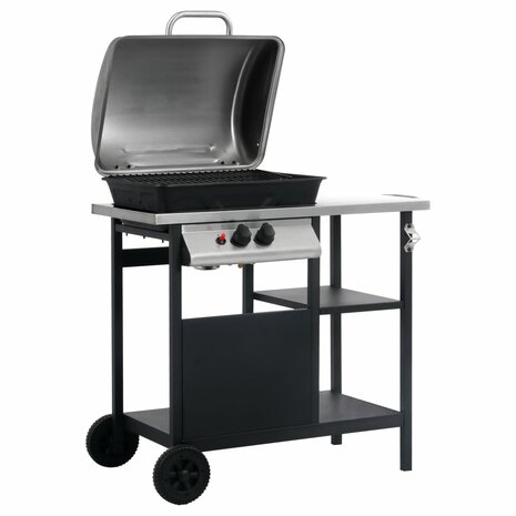 Gasbarbecue met 3-laags zijtafel zwart en zilverkleurig 2