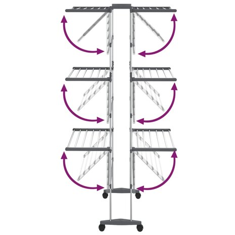 Droogrek 3-laags met wieltjes 60x70x129 cm zilverkleurig 5