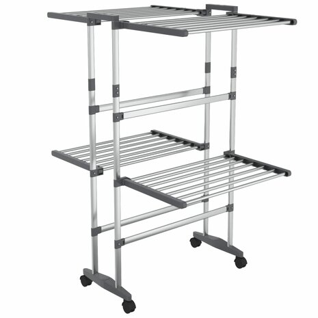 Droogrek 2-laags met wieltjes 60x70x106 cm zilverkleurig 2