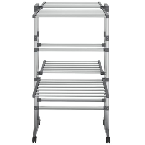 Droogrek 2-laags met wieltjes 60x70x106 cm zilverkleurig 3