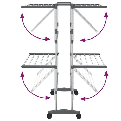 Droogrek 2-laags met wieltjes 60x70x106 cm zilverkleurig 5