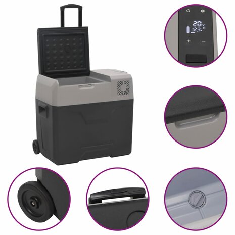 Koelbox met wielen en adapter 30 L polypropeen zwart en grijs 9