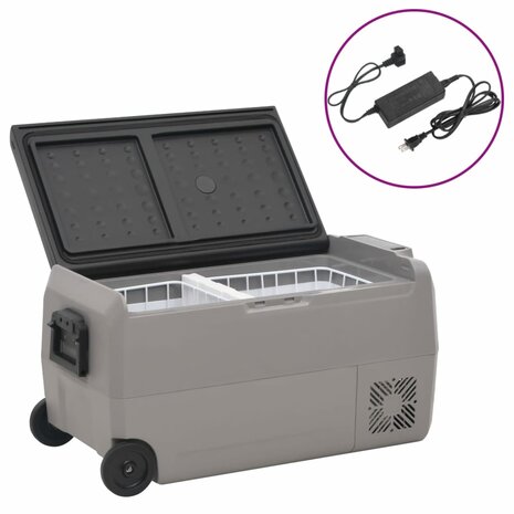 Koelbox met wielen en adapter 50 L PP en PE zwart en grijs 1