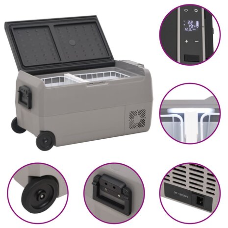 Koelbox met wielen en adapter 50 L PP en PE zwart en grijs 8