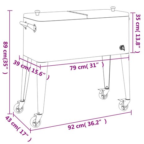 Koelbox op wielen 92x43x89 cm rood 9