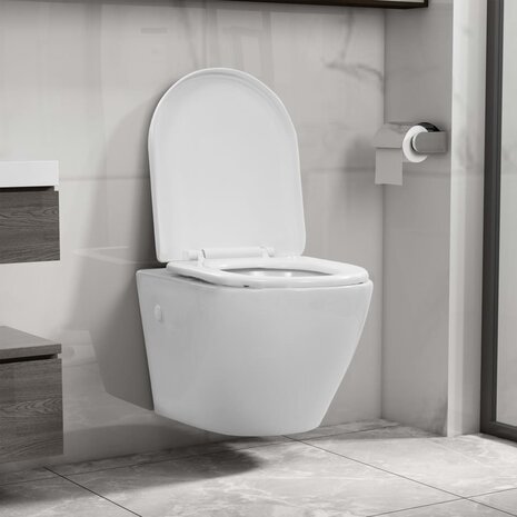 Hangend toilet randloos keramiek wit 1