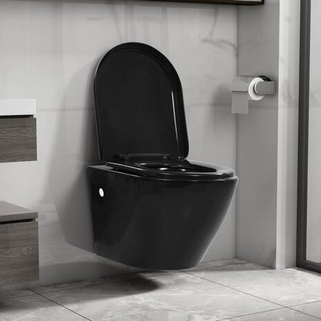 Hangend toilet randloos keramiek zwart 1