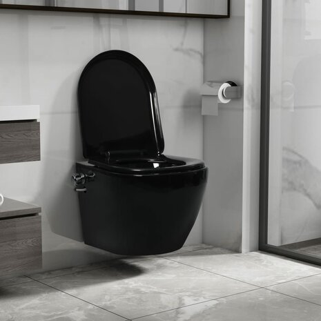 Hangend toilet randloos met bidetfunctie keramiek zwart 1