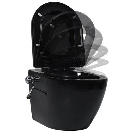 Hangend toilet randloos met bidetfunctie keramiek zwart 3