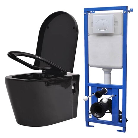 Hangend toilet met verborgen stortbak keramiek zwart 1